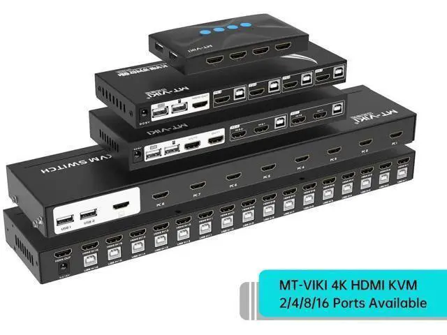 Alt view image 5 of 7 - MT-VIKI 8-Port 1U Rack Mount HDMI KVM Switch, 4K@30Hz, IR Remote + Wired Controller, Full Kit with 8 KVM Cables, Rack Ears & Power Adapter