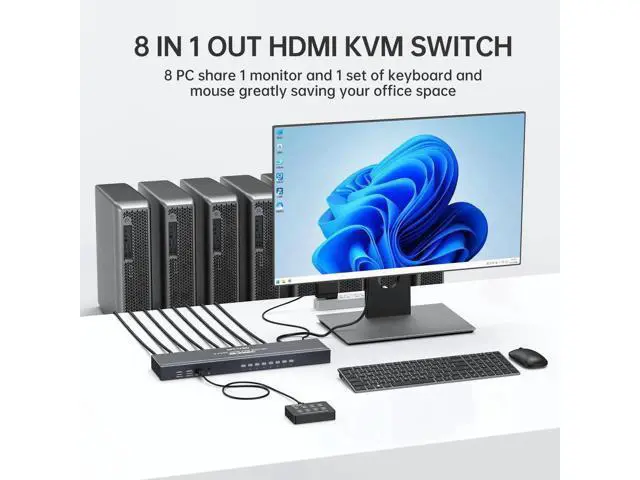 Alt view image 7 of 7 - MT-VIKI 8-Port 1U Rack Mount HDMI KVM Switch, 4K@30Hz, IR Remote + Wired Controller, Full Kit with 8 KVM Cables, Rack Ears & Power Adapter