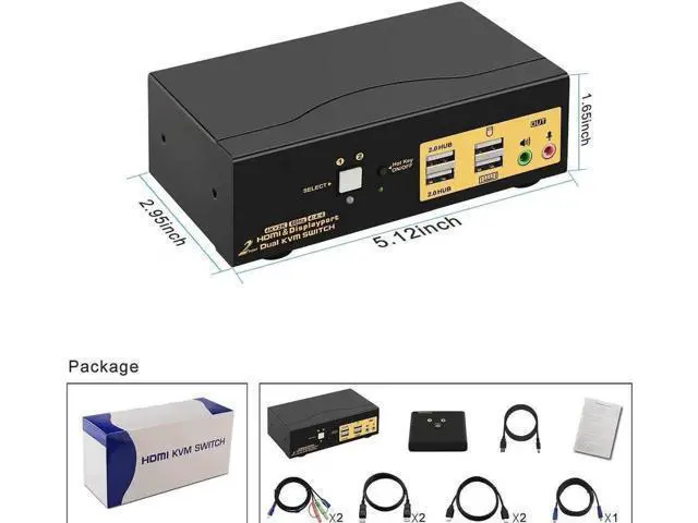 Alt view image 3 of 7 - 2 Port HDMI + DP Dual Monitor KVM Switch 4K@60Hz with Audio USB2.0 Hub & Cables, HDMI2.0 HDCP2.2 HDR10 KVM Switcher for 2 PCs