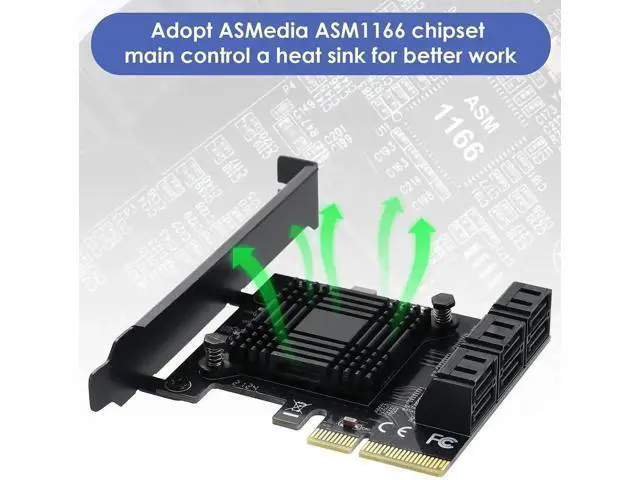 Alt view image 2 of 7 - 6 Ports PCIe SATA 3.0 Expansion Card with ASM1166 Chip, PCI Express to SATA III 6Gbps Storage Controller Adapter