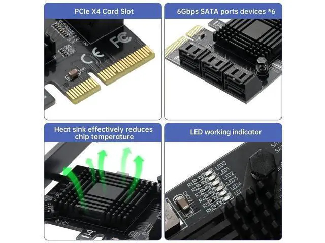 Alt view image 3 of 7 - 6 Ports PCIe SATA 3.0 Expansion Card with ASM1166 Chip, PCI Express to SATA III 6Gbps Storage Controller Adapter
