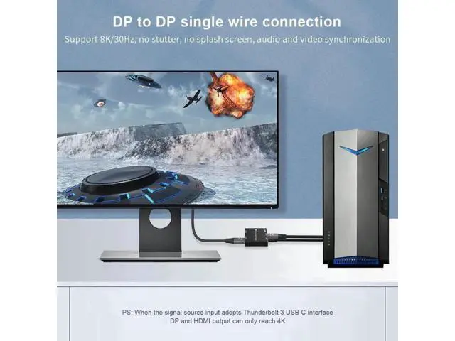 Alt view image 5 of 7 - DP 1.4 1 In 2 Out Splitter Hub DP to DP+HDMI Mixed Output 8K@30Hz 4K@120Hz MST SST HDR RGB4:4:4 Ultra HD Video Splitter Adapter