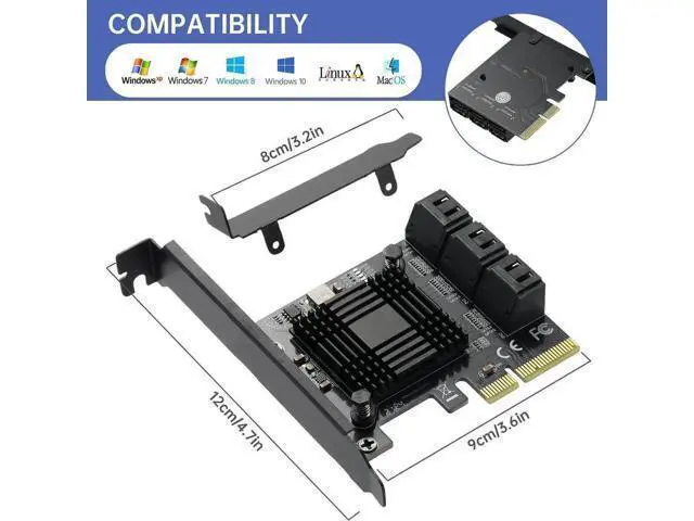 Alt view image 6 of 7 - 6 Ports PCIe SATA 3.0 Expansion Card with ASM1166 Chip, PCI Express to SATA III 6Gbps Storage Controller Adapter
