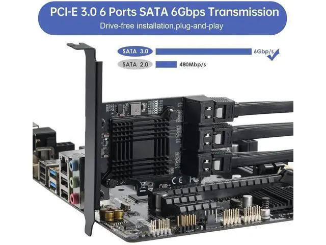 Alt view image 7 of 7 - 6 Ports PCIe SATA 3.0 Expansion Card with ASM1166 Chip, PCI Express to SATA III 6Gbps Storage Controller Adapter