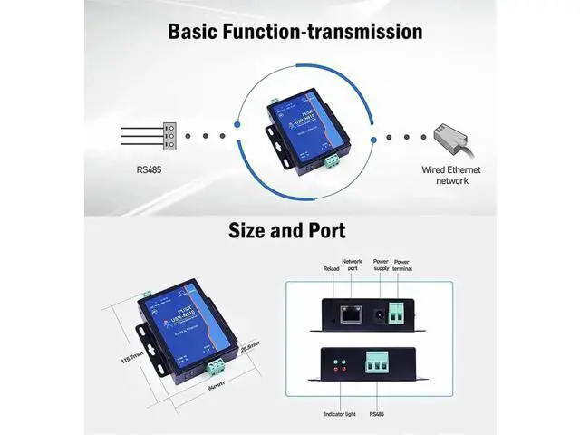 Alt view image 5 of 7 - New Version USR-N510 (H7-4) 1-Port RS485 to Ethernet Serial Device Server Modbus RTU to TCP Converter with 12V Power Adapter