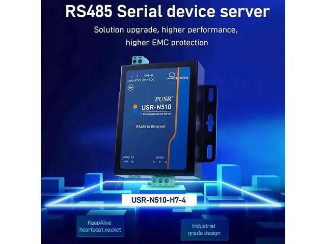 Alt view image 4 of 7 - New Version USR-N510 (H7-4) 1-Port RS485 to Ethernet Serial Device Server Modbus RTU to TCP Converter with 12V Power Adapter