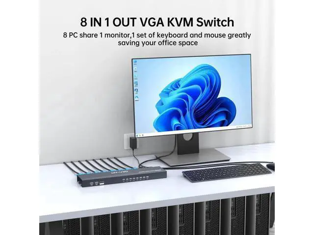 Alt view image 2 of 7 - MT-VIKI 8-Port 1U Rackmount VGA KVM Switch, 8X1, with 8pcs 2-in-1 Cables, Wired Selector & Power Adapter
