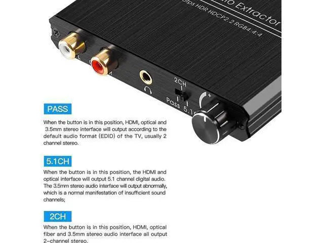 Alt view image 2 of 7 - 4K@60Hz HDMI 2.0b Audio Extractor Splitter Converter, HDMI to HDMI + Optical Toslink SPDIF + 3.5mm Stereo Audio with Analog Volume Knob, Compatible with PS5/PS4/PS3, Blu-ray Player, Xbox, Apple TV, La