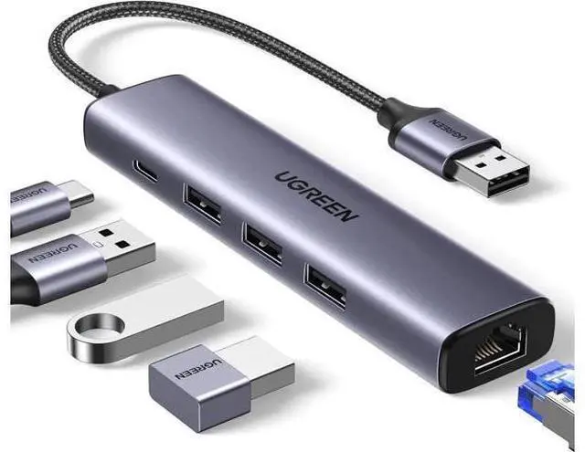 Main image of UGREEN 5-in-1 USB Hub with Gigabit Ethernet Adapter, Multiport Dock Featuring 3×USB3.0, RJ45 Gigabit LAN & USB-C PD Charging Port, Plug and Play for MacBook, XPS, Windows 11 Laptops