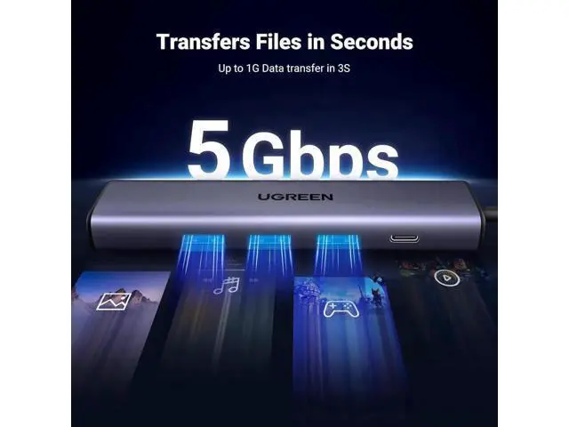 Alt view image 5 of 7 - UGREEN 5-in-1 USB Hub with Gigabit Ethernet Adapter, Multiport Dock Featuring 3×USB3.0, RJ45 Gigabit LAN & USB-C PD Charging Port, Plug and Play for MacBook, XPS, Windows 11 Laptops