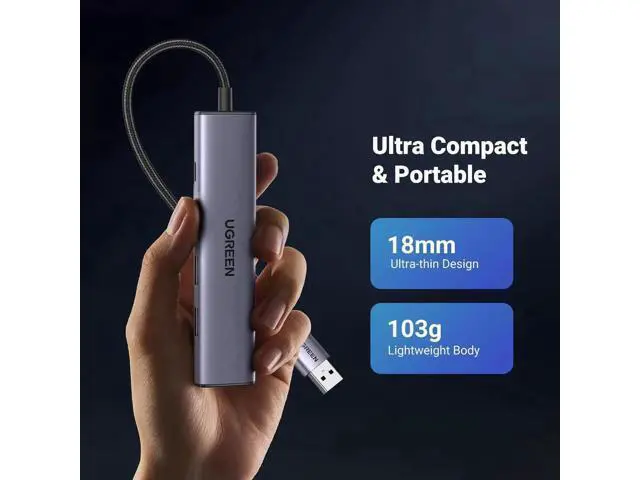 Alt view image 6 of 7 - UGREEN 5-in-1 USB Hub with Gigabit Ethernet Adapter, Multiport Dock Featuring 3×USB3.0, RJ45 Gigabit LAN & USB-C PD Charging Port, Plug and Play for MacBook, XPS, Windows 11 Laptops
