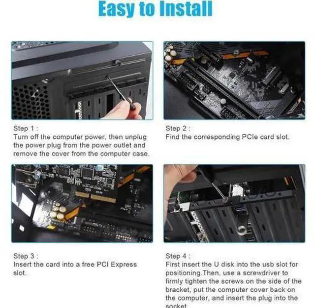 Alt view image 2 of 7 - 8-Port PCIe USB 3.2 Gen2 Expansion Card, PCI-E to 4 USB-A + 4 USB-C Hub Adapter, 10Gbps SuperSpeed, Compatible with PCIe x4/x8/x16 Slots for Desktop PC