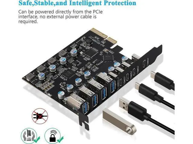 Alt view image 6 of 7 - 8-Port PCIe USB 3.2 Gen2 Expansion Card, PCI-E to 4 USB-A + 4 USB-C Hub Adapter, 10Gbps SuperSpeed, Compatible with PCIe x4/x8/x16 Slots for Desktop PC