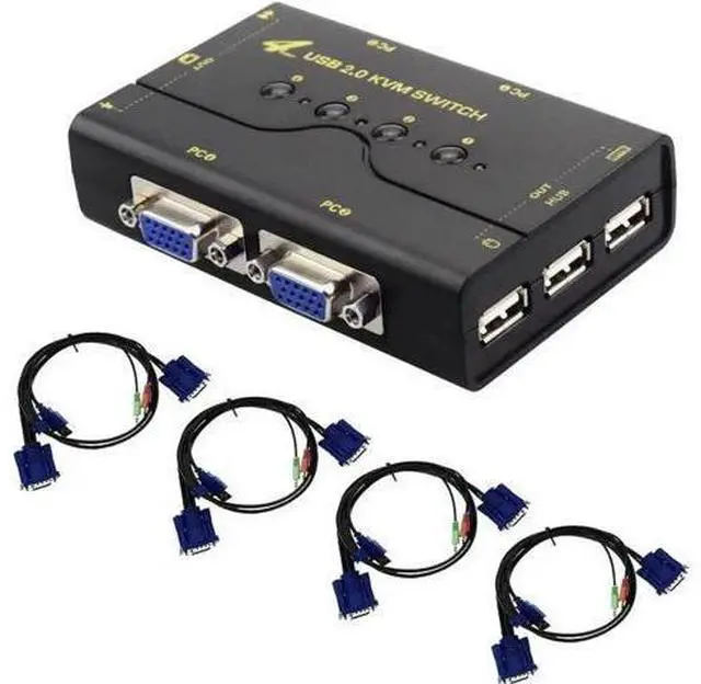 Main image of 4-Port VGA KVM Switch with USB Hub & Audio, Supports Wireless Keyboard & Mouse, Push Button Switch Control