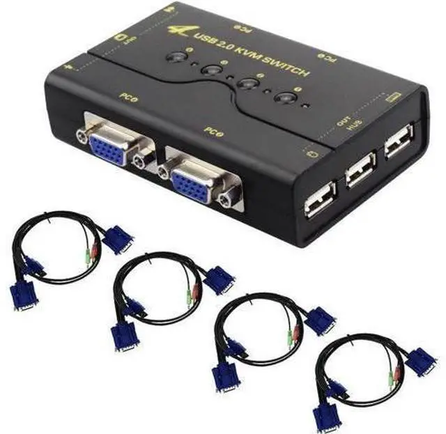 Main image of 4-Port VGA KVM Switch with USB Hub & Audio, Supports Wireless Keyboard & Mouse, Push Button Switching
