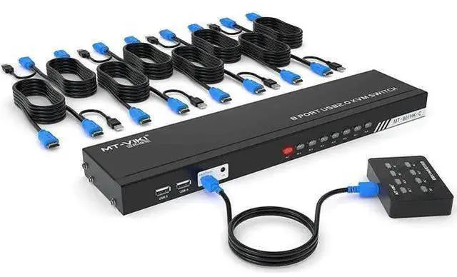 Main image of 8-Port Rack Mount HDMI KVM Switch, 4K@30Hz, 8-In-1-Out, with KVM Cables, IR Remote, Desktop Control & 4 USB 2.0 Hub
