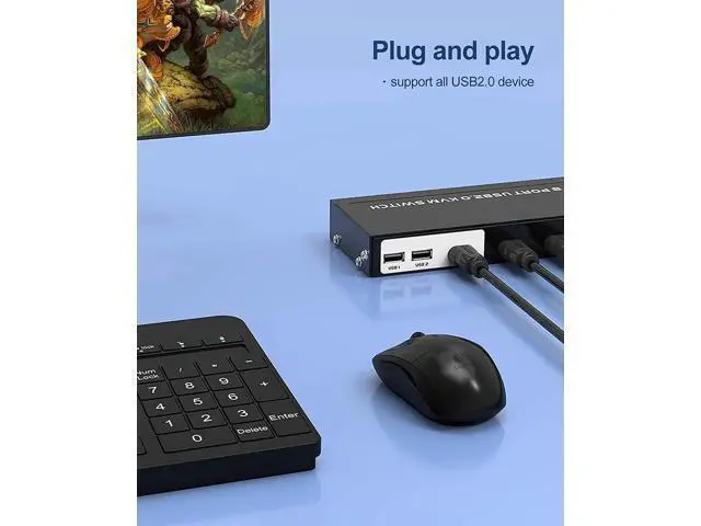 Alt view image 7 of 7 - 8-Port Rack Mount HDMI KVM Switch 8 In 1 Out, 4K@30Hz, 4 USB2.0 Hub with KVM Cables, IR Remote & Desktop Controller