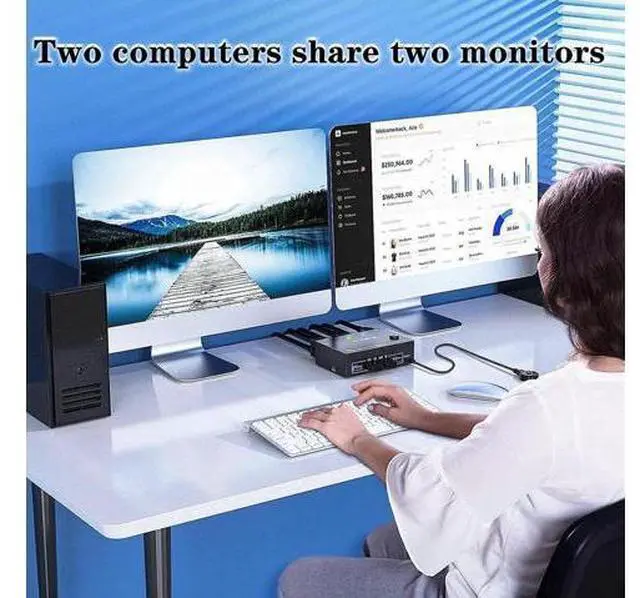 Alt view image 7 of 7 - 2 Port 2-In-2-Out Dual Monitor DP 1.4 KVM Switch 8K@30Hz 4K@144Hz USB 3.0, Wired Remote Controller, 4 USB 3.0 Ports, Complete with 4 Matching Cables for 2 PCs Share Dual Displays & USB Peripherals