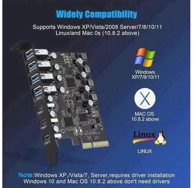 Alt view image 5 of 7 - 7-Port PCIe USB 3.2 Gen2 Expansion Card, 10Gbps Super Speed PCI Express Hub Adapter (3×USB-C + 4×USB-A), Compatible PCIe X4/X8/X16 Slots for Desktop Motherboard