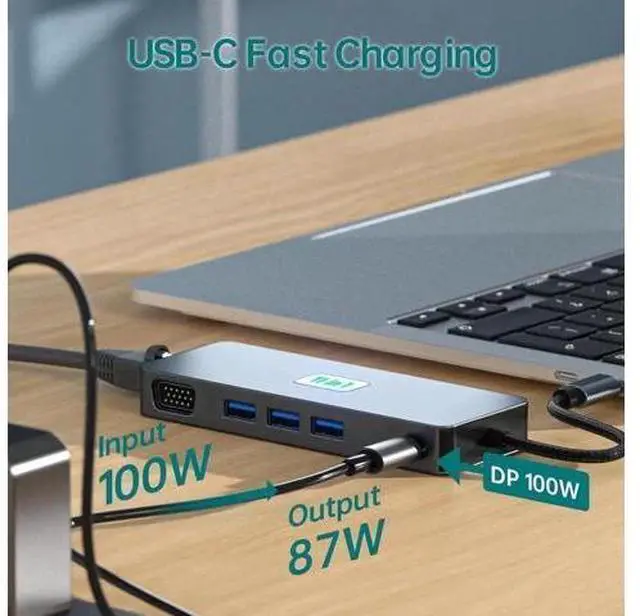 Alt view image 2 of 7 - 11-in-1 USB-C Docking Station, Triple Display Hub with 4K@60Hz HDMI, 1080P VGA, DisplayPort, 3×10Gbps USB3.2 Gen2, Gigabit Ethernet, 100W PD Charging, SD TF Card Reader for Laptop Phone Surface Tablet