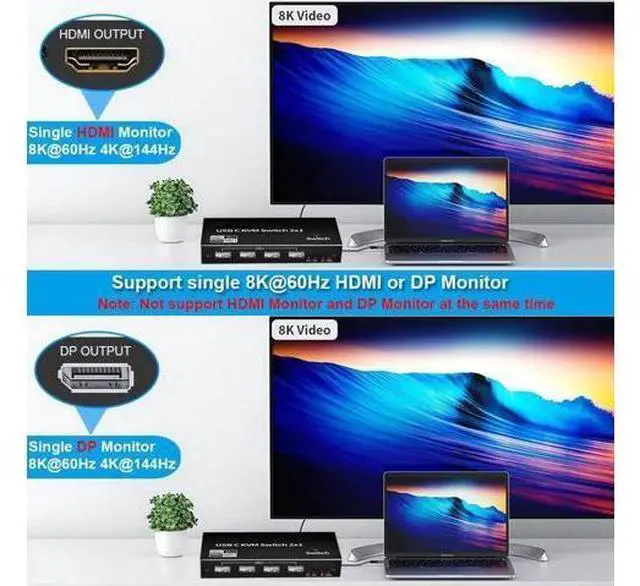 Alt view image 3 of 7 - 2x1 USB-C KVM Switch, Support 8K@60Hz & 4K@120Hz, 2 Type-C Hosts Share 1 Monitor (HDMI/DP Dual Output), Built-in 4 USB 2.0 Ports, 2 USB-C Cables Included