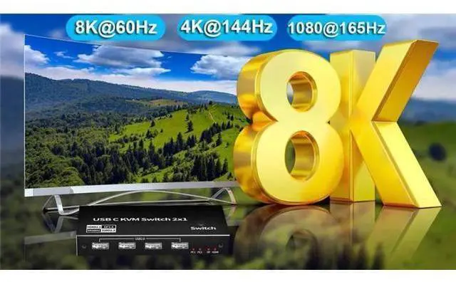 Alt view image 6 of 7 - 2x1 USB-C KVM Switch, Support 8K@60Hz & 4K@120Hz, 2 Type-C Hosts Share 1 Monitor (HDMI/DP Dual Output), Built-in 4 USB 2.0 Ports, 2 USB-C Cables Included
