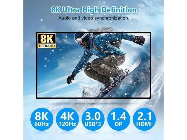 Alt view image 2 of 7 - 2 Port Triple Monitor 2HDMI+DP KVM Switch USB3.0, With 1000Mbps RJ45 Ethernet, 3 USB3.0 Ports, 3.5mm Audio Mic & Wired Remote for 2 PCs Share 3 Displays