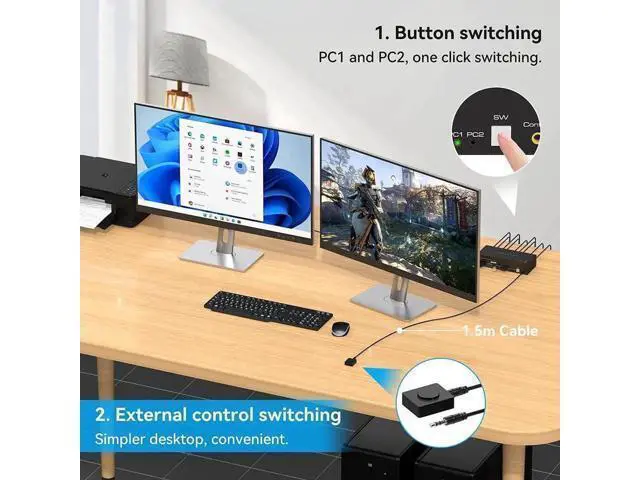 Alt view image 5 of 7 - 2×2 Dual Monitor DP 1.4 USB 3.0 KVM Switch, 8K@60Hz / 4K@120Hz, 4 USB3.0 Ports, Desktop Controller Included for 2 PCs Sharing 2 Monitors, Keyboard, Mouse & Printer