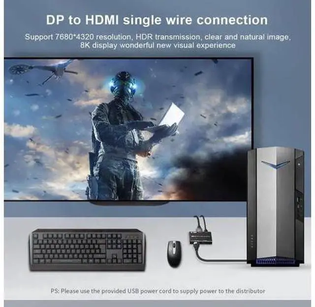 Alt view image 2 of 7 - DP 1.4 MST SST DisplayPort Splitter, 8K@30Hz 4K@120Hz DP to DP+HDMI Multiport Distribution Hub, Supports HDR 4:4:4 Color Sampling for Gaming Monitor, PC, Laptop, Graphic Workstation