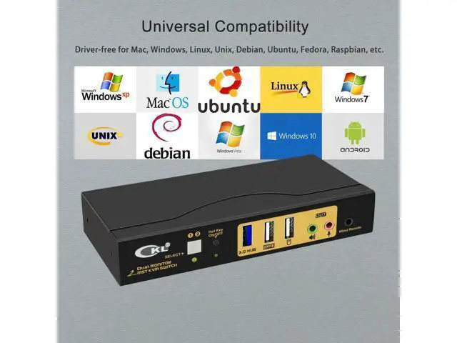 Alt view image 7 of 7 - CKL 2-Port DP MST KVM Switch, 1 DP Input to 1 DP + 1 HDMI Output for 2 PCs 2 Monitors