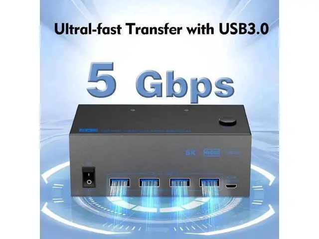 Alt view image 2 of 7 - 2 Port Triple Monitor KVM Switch (1HDMI+2DP), 8K@60Hz USB3.0 KVM Switcher with 4 USB Ports, 2 USB Cables, Power Adapter & Wired Controller for 2 PCs Share 3 Displays