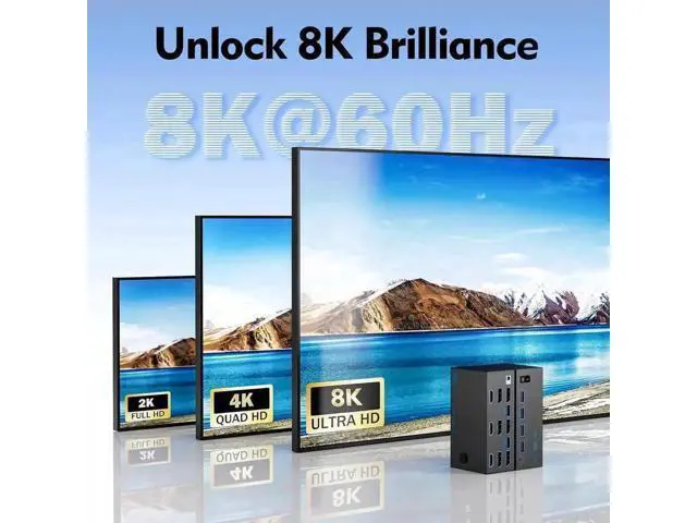 Alt view image 5 of 7 - 2 Port Triple Monitor KVM Switch (1HDMI+2DP), 8K@60Hz USB3.0 KVM Switcher with 4 USB Ports, 2 USB Cables, Power Adapter & Wired Controller for 2 PCs Share 3 Displays