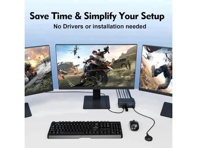 Alt view image 7 of 7 - 2 Port Triple Monitor KVM Switch (1HDMI+2DP), 8K@60Hz USB3.0 KVM Switcher with 4 USB Ports, 2 USB Cables, Power Adapter & Wired Controller for 2 PCs Share 3 Displays