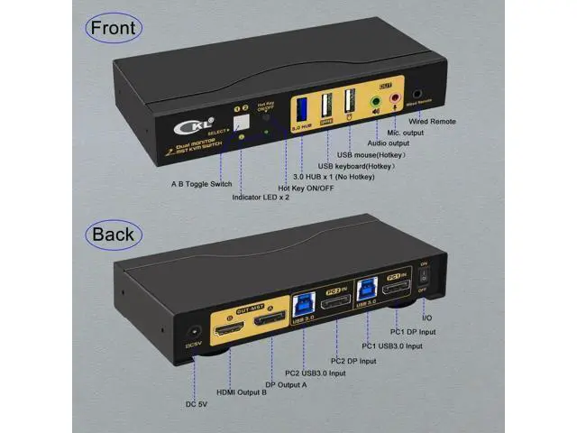 Alt view image 3 of 7 - CKL 2-Port DP MST KVM Switch, 1 DP Input to 1 DP + 1 HDMI Output for 2 PCs 2 Monitors