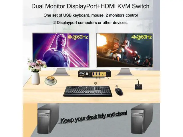 Alt view image 6 of 7 - CKL 2-Port DP MST KVM Switch, 1 DP Input to 1 DP + 1 HDMI Output for 2 PCs 2 Monitors