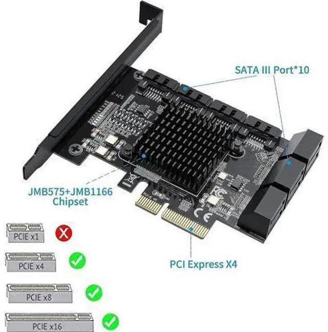 Alt view image 4 of 7 - 10 Port PCIe X4 SATA 3.0 Expansion Controller Card, 6Gbps Storage Adapter with 10 SATA Cables & 2 SATA Power Splitter Cables, Standard Bracket Included