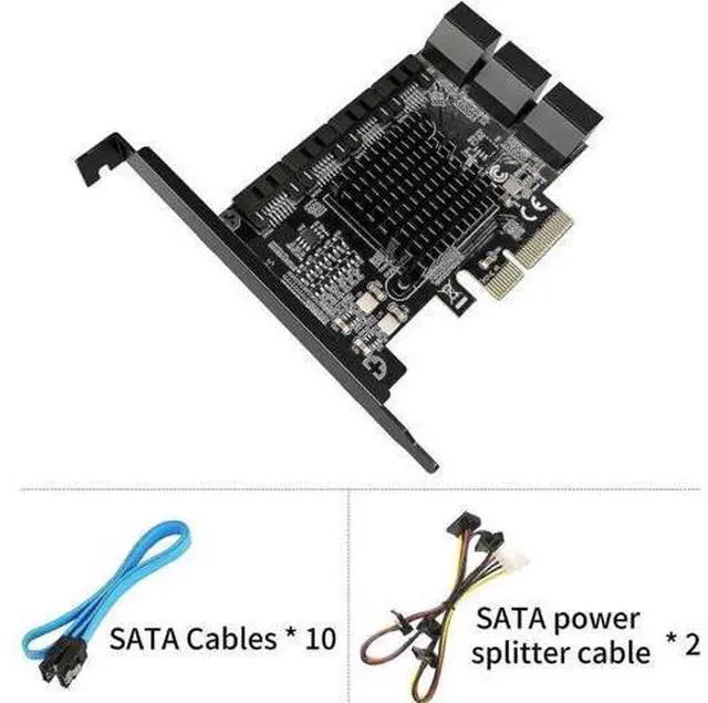 Alt view image 5 of 7 - 10 Port PCIe X4 SATA 3.0 Expansion Controller Card, 6Gbps Storage Adapter with 10 SATA Cables & 2 SATA Power Splitter Cables, Standard Bracket Included