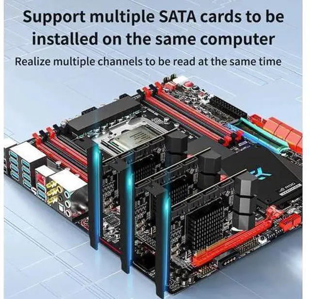 Alt view image 2 of 7 - 10 Port PCIe X4 SATA 3.0 Expansion Controller Card, 6Gbps Storage Adapter with 10 SATA Cables & 2 SATA Power Splitter Cables, Standard Bracket Included