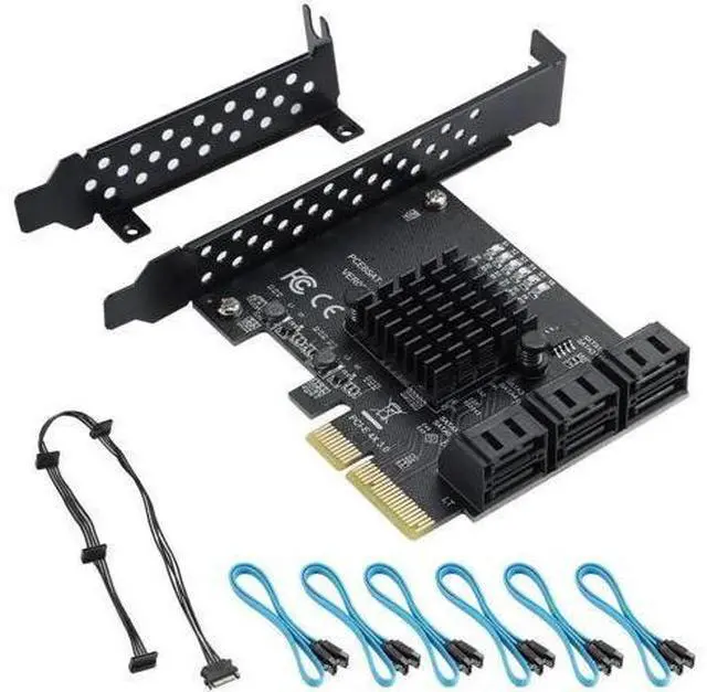 Main image of PCIe 4X to 6-Port SATA 3.0 Expansion Card, 6Gbps SATA Controller Card with LED Activity Indicator, Comes with 6 SATA Data Cables & 15-Pin Power Cord, Compatible with Windows & Linux Systems
