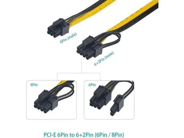 Alt view image 6 of 7 - 5PCS 100cm PCI-E 6Pin to 8Pin (6+2Pin) GPU Power Extension Cable, 18AWG Heavy-Duty PCIe Cable for BTC Mining Rig