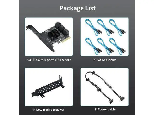 Alt view image 4 of 7 - PCIe 4X to 6-Port SATA 3.0 Expansion Card, 6Gbps SATA Controller Card with LED Activity Indicator, Comes with 6 SATA Data Cables & 15-Pin Power Cord, Compatible with Windows & Linux Systems