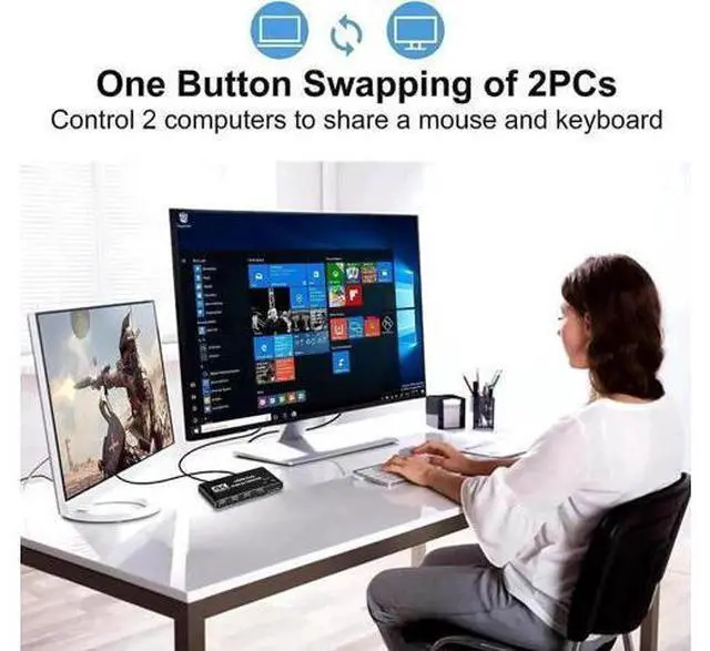 Alt view image 3 of 7 - 2 Port HDMI 2.0 KVM Switch 4K@60Hz, 2 In 1 Out USB 3.0 KVM Switcher with 4 USB3.0 Ports for 2 PCs Share Monitor Keyboard Mouse