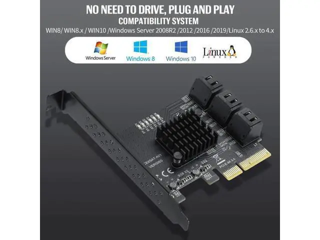 Alt view image 7 of 7 - PCIe 4X to 6-Port SATA 3.0 Expansion Card, 6Gbps SATA Controller Card with LED Activity Indicator, Comes with 6 SATA Data Cables & 15-Pin Power Cord, Compatible with Windows & Linux Systems