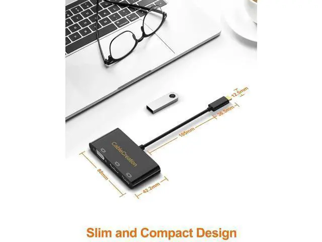 Alt view image 5 of 6 - 3 in 1 MST USB-C Multiport Video Adapter, Type-C to HDMI VGA DisplayPort Converter, Triple Multi-Screen Display, Black Dock Compatible with MacBook Pro 2020, iPad Pro 2018, Dell XPS, HP Spectre x360,