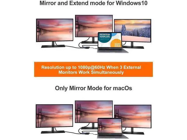 Alt view image 4 of 6 - 3 in 1 MST USB-C Multiport Video Adapter, Type-C to HDMI VGA DisplayPort Converter, Triple Multi-Screen Display, Black Dock Compatible with MacBook Pro 2020, iPad Pro 2018, Dell XPS, HP Spectre x360,