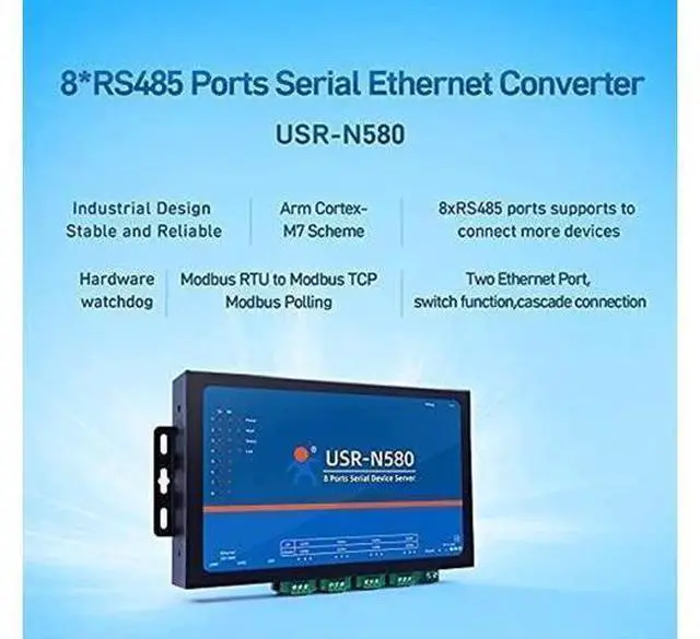Alt view image 4 of 4 - USR-N580 8-Port RS485 Serial Device Server Dual Ethernet Ports Modbus RTU to TCP Converter with TX/RX Indicator Lights