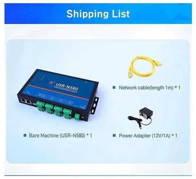 Alt view image 2 of 4 - USR-N580 8-Port RS485 Serial Device Server Dual Ethernet Ports Modbus RTU to TCP Converter with TX/RX Indicator Lights