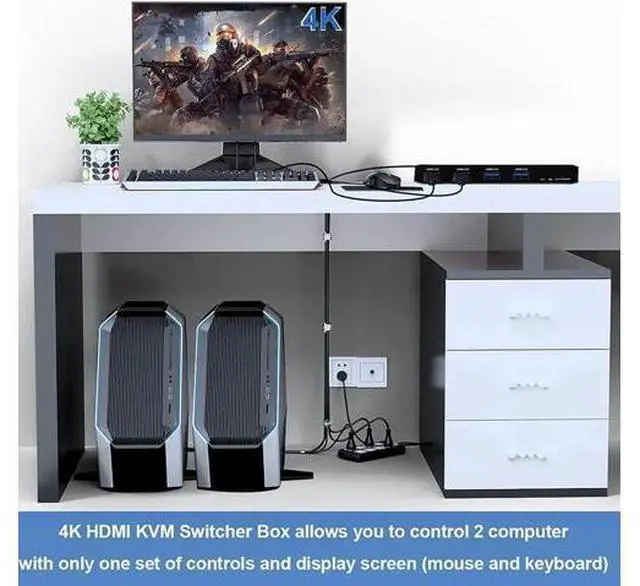Alt view image 3 of 7 - 2 Port USB-C HDMI 2.0 KVM Switch 4K@60Hz, 2 in 1 Out KVM Console with 4 USB 3.0 Ports for 2 PCs Share Monitor Keyboard Mouse