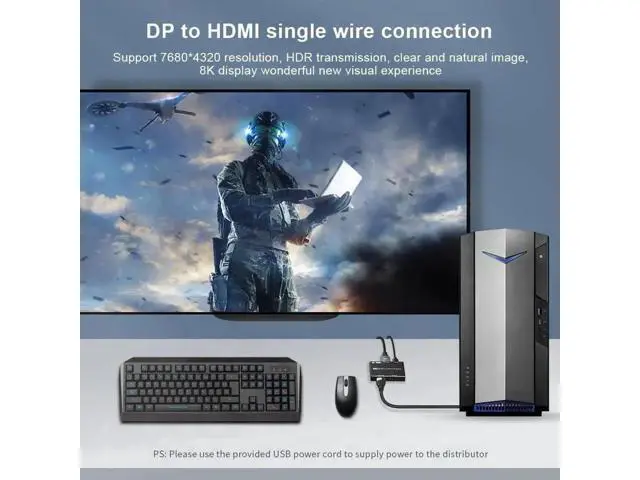 Alt view image 6 of 7 - DP to DP+HDMI Mixed Output Splitter, 8K@30Hz 4K@120Hz UHD Video Distributor for Laptop PC to TV Projector Dual Display