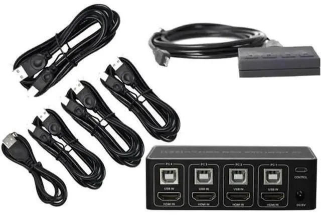 Alt view image 4 of 4 - 4 Port 4 In 1 Out HDMI KVM Switch 4K@30Hz 1080P@60Hz, USB KVM Switcher for 4 PCs Share Monitor Keyboard Mouse, Compatible with Windows Mac Laptops